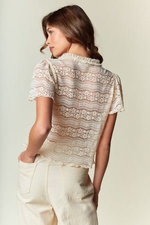 RARERAW Women's Top Soft Lace Tie-front Blouse