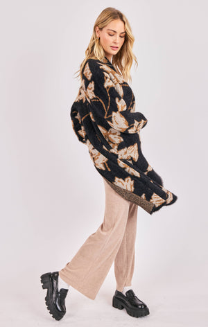 SADIE AND SAGE Women's Cardigans Sadie and Sage Emory Floral Intarsia Open Duster Cardi