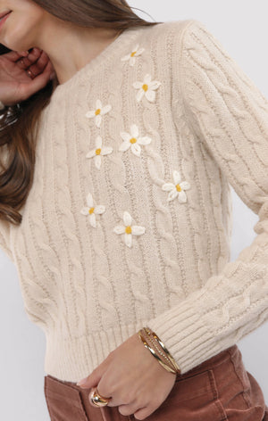 SADIE AND SAGE Women's Sweaters Sadie and Sage Lulu Embroidered Daisy Sweater