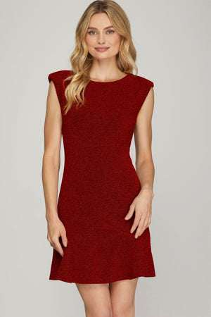 SHE AND SKY Women's Dresses Sleeveless Stretched Metallic Ruffle Hem Mini Dress || David's Clothing