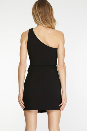 SHE AND SKY Women's Dresses One Shoulder Ruffle Mini Dress || David's Clothing