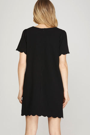 SHE AND SKY Women's Dresses Short Scallop Sleeve Front Bow Scallop Hem Mini Dress