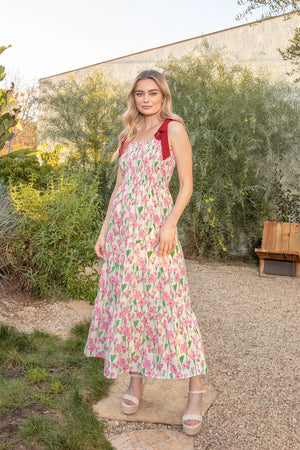 SHE AND SKY Women's Dresses Smocked Tube Maxi Printed Woven Tiered Dress