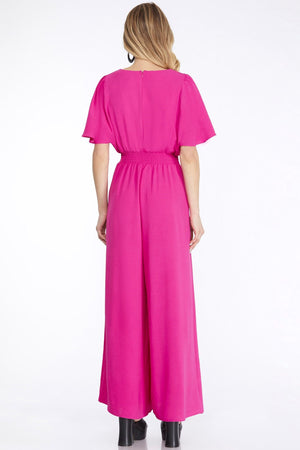 SHE AND SKY Women's Pants Flounce Sleeve Waist Smock Wide Leg Woven Jumpsuit || David's Clothing