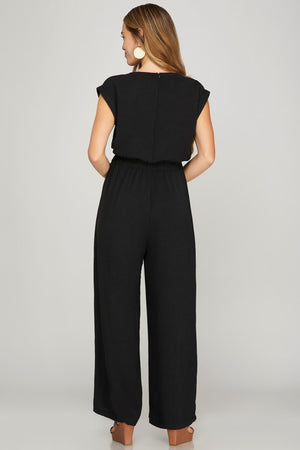 SHE AND SKY Women's Pants Sleeveless Elastic Waist Woven Jumpsuit