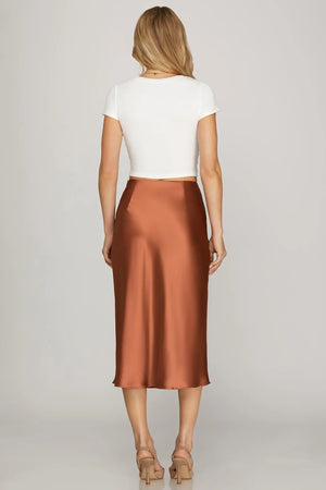 SHE AND SKY Women's Skirts Satin Bias Midi Skirt With Elastic Waistband