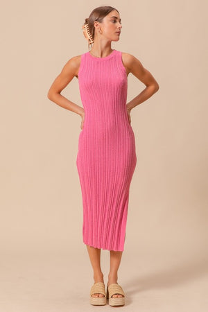 SO ME Women's Dresses Variegated Stretchy Rib Fitted Summer Midi Dress