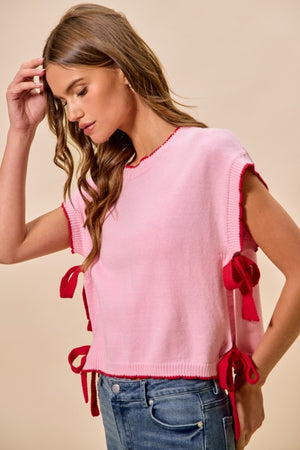 SO ME Women's Sweaters Lightweight Sweater Dolman Side Ribbon Tie Top