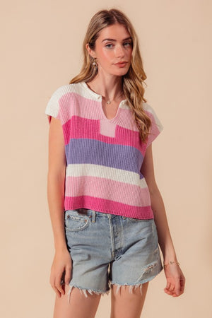 SO ME Women's Sweaters Multi Color Stripe Loose Fit Sleeveless Sweater Top