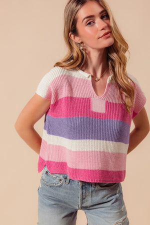 SO ME Women's Sweaters Multi Color Stripe Loose Fit Sleeveless Sweater Top