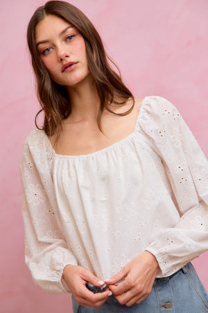 SO ME Women's Top Cotton Gauze Eyelet Scallop Edge Blouse Top