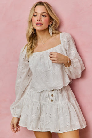 SO ME Women's Top Cotton Gauze Eyelet Scallop Edge Blouse Top