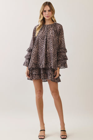 TCEC Women's Dresses Leopard Print Ruffle Tiered Mini Dress