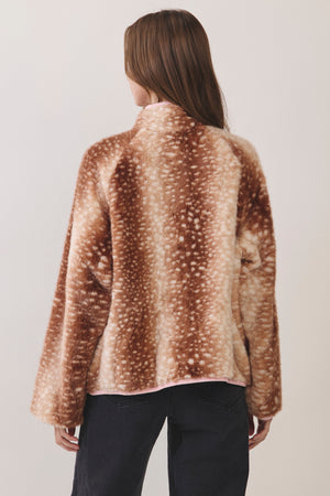 TCEC Women's Jackets Deer Print Faux Fur Half-zip Jacket