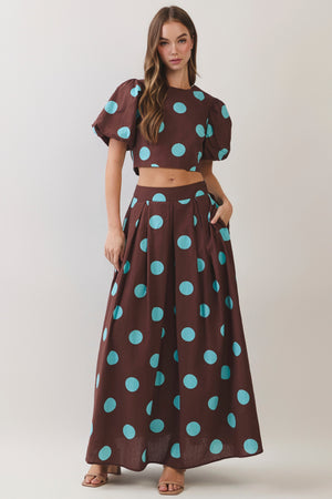 TCEC Women's Skirts Polka Dot Pleated Maxi Skirt