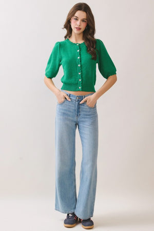 TCEC Women's Sweaters Button Front Closure Short Sleeve Knit Cardigan