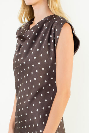 THML Women's Dresses Cowl Neck Polka Dot Slit Dress