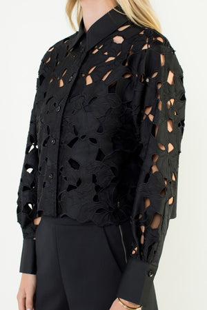 THML Women's Top Eyelet Detailed Long Sleeve Top