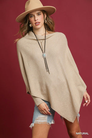 UMGEE USA Women's Sweaters NATURAL / S/M Knit Asymmetrical Poncho Sweater || David's Clothing K0834