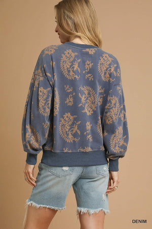 UMGEE USA Women's Top Paisley Print Round Neck Sweatshirt || David's Clothing