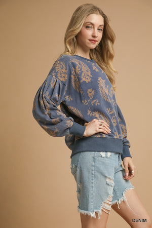 UMGEE USA Women's Top Paisley Print Round Neck Sweatshirt || David's Clothing