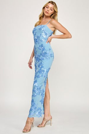 VINTAGE STORE Women's Dresses Sleeveless Mesh Floral Embroidered Maxi Dress
