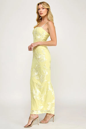VINTAGE STORE Women's Dresses Sleeveless Mesh Floral Embroidered Maxi Dress