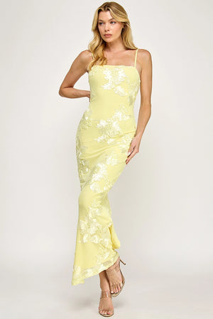 VINTAGE STORE Women's Dresses Sleeveless Mesh Floral Embroidered Maxi Dress