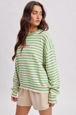 WISHLIST Women's Sweaters Striped Fish Coastal Graphic Sweater