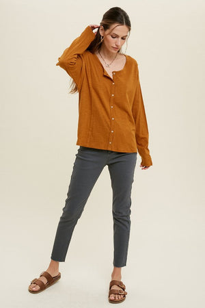 WISHLIST Women's Top Button-Up Cotton Slub Top || David's Clothing