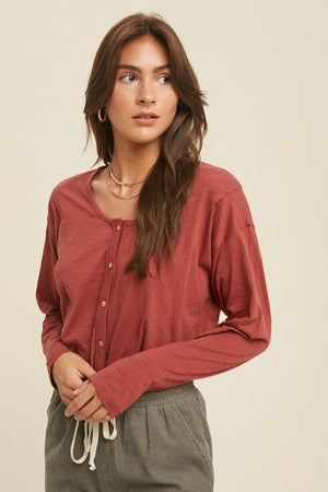 WISHLIST Women's Top SIENNA / S Button-Up Cotton Slub Top || David's Clothing WL21-5867