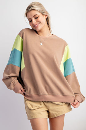 Color Block Terry Knit Pullover