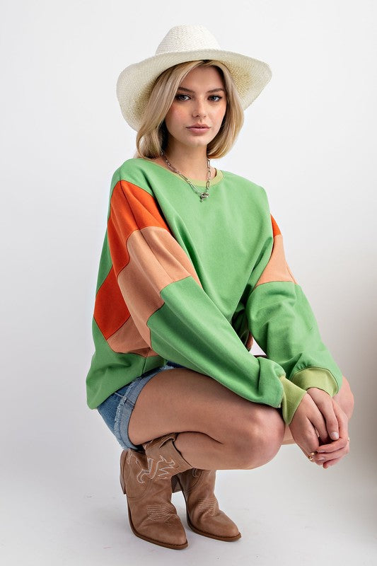Color Block Terry Knit Pullover
