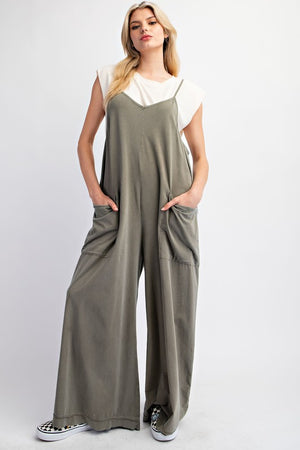 Mineral Washed Cotton Span Jumpsuits