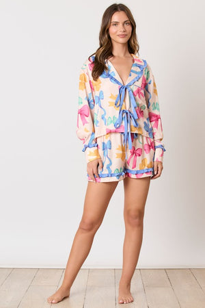 Multi Color Ribbon Printed Pajama Shorts