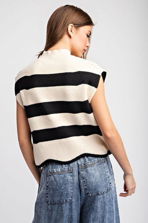 Striped Mock Neck Sleeveless Sweater