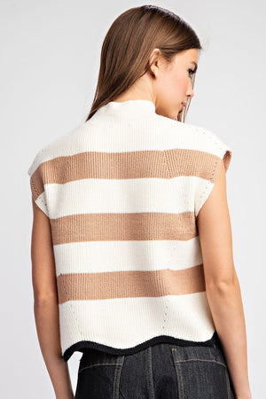 Striped Mock Neck Sleeveless Sweater