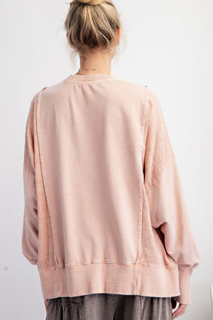 Lace Mix Mineral Washed Terry Knit Pullover