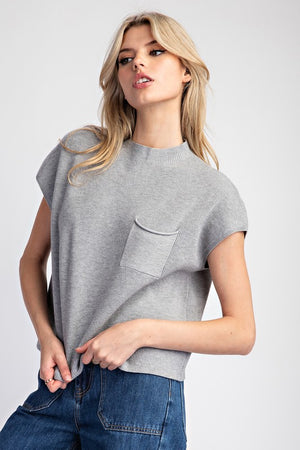 Short Sleeve Sweater Top With Pocket