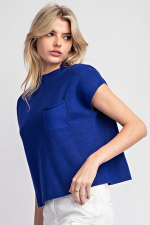 Short Sleeve Sweater Top With Pocket