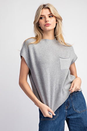 Short Sleeve Sweater Top With Pocket