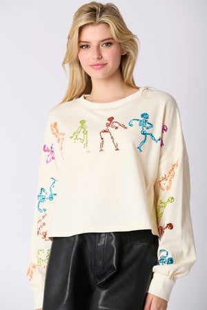 Dancing Skeletons Sequins Embroidery Sweatshirt