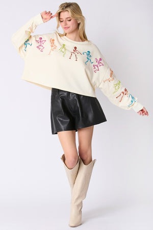 Dancing Skeletons Sequins Embroidery Sweatshirt