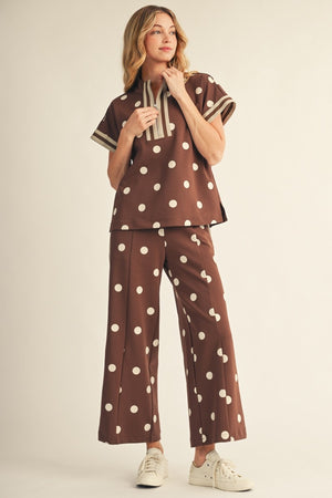 Front Zip Up Polka Dot Casual Top
