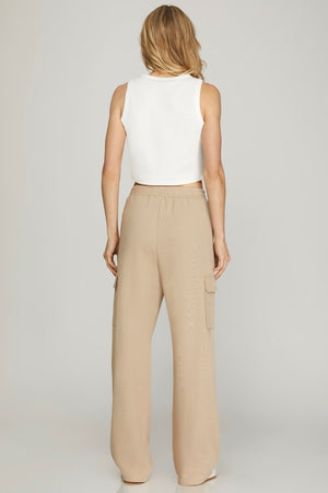 Knit Cargo Pants With Pockets And Waist Elastic