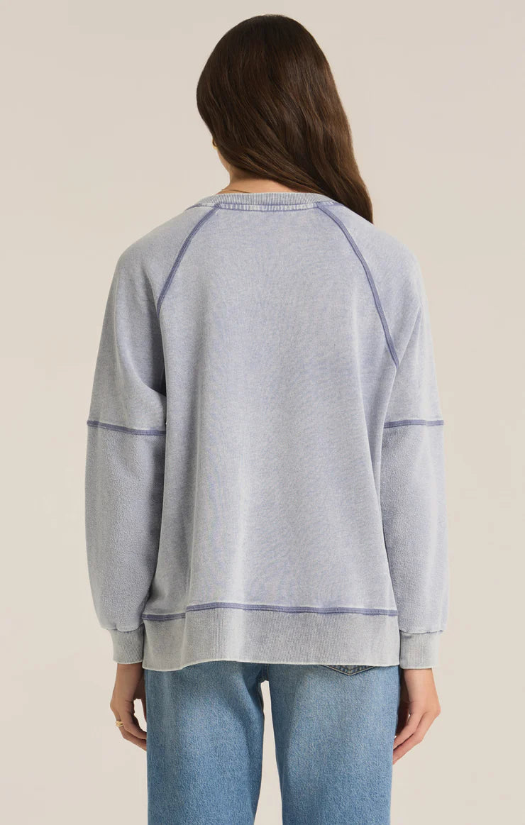 Z Supply Easy V-Neck Knit Denim Sweatshirt