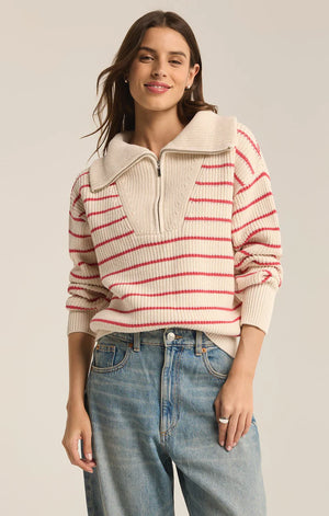 Z Supply Villa Half Zip Stripe Sweater