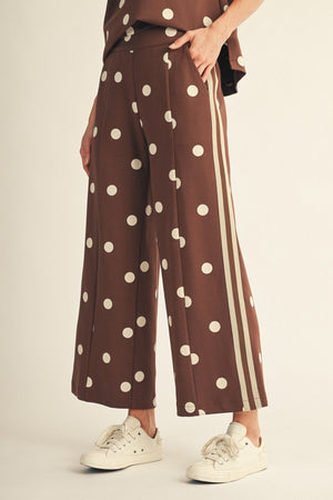 Color Rib Band Accent Polka Dot Casual Pants