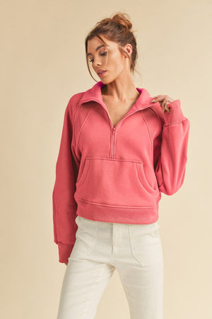 AEMI+CO Women's Sweater CORAL / S Dove Funnel Neck Half Zip || David's Clothing 950CK-B3