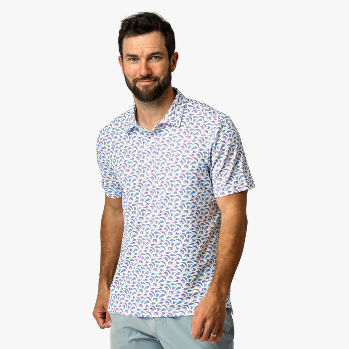 AFTCO MFG Men's Polo WHITE / S Aftco Boatbar Printed Performance Polo Shirt M64228WHT